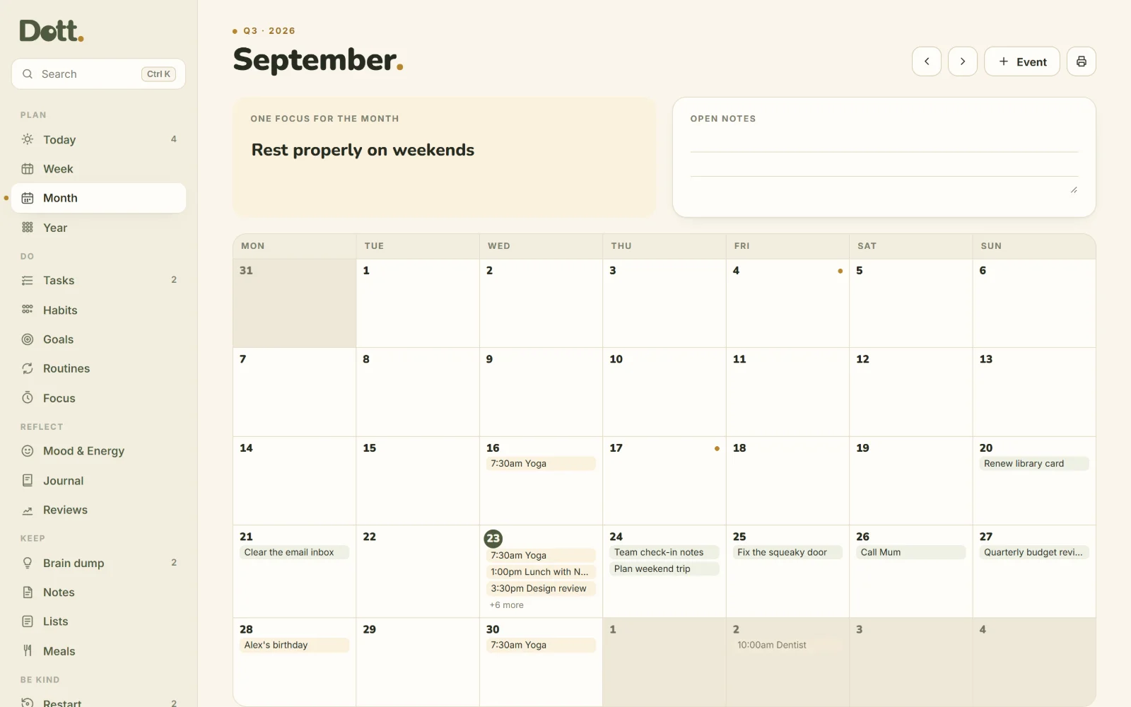 Month calendar