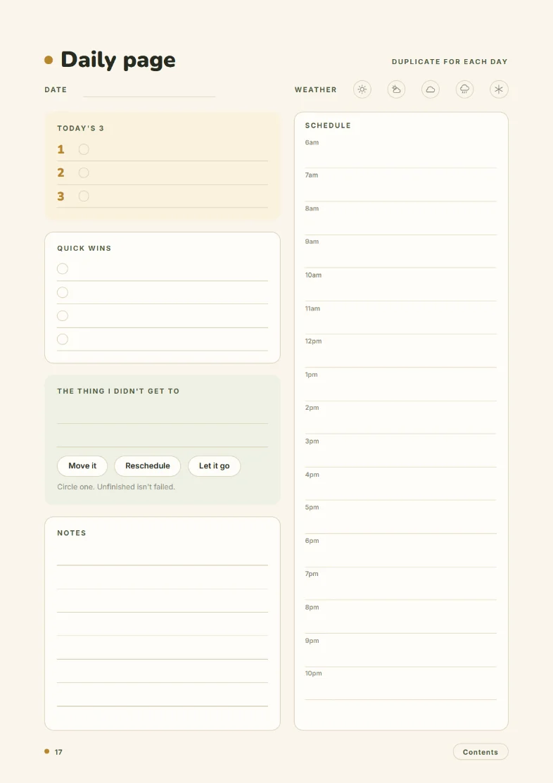 Paper planner daily page